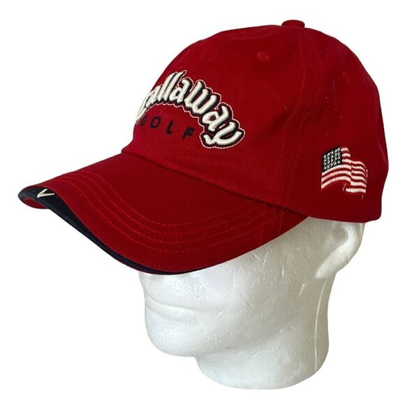 Callaway Golf Hat Red Baseball Cap Adjustable Strapback Hat USA Flag Embroidered - Picture 1 of 15